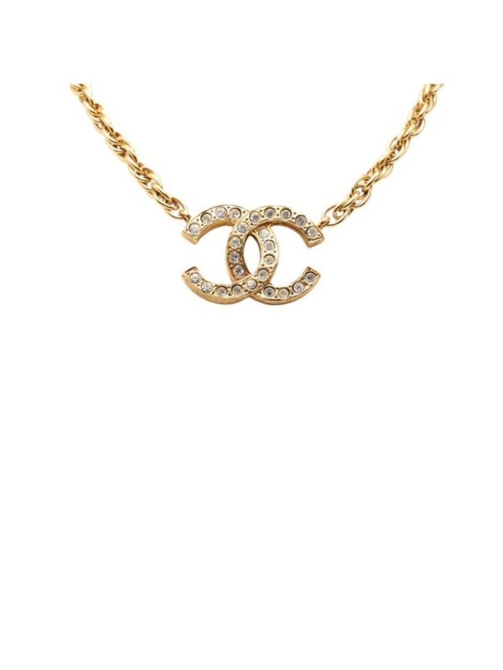 Chanel Vintage CC Logo Necklace Gold Plated Line Stone 1 - Picture 2 of 6